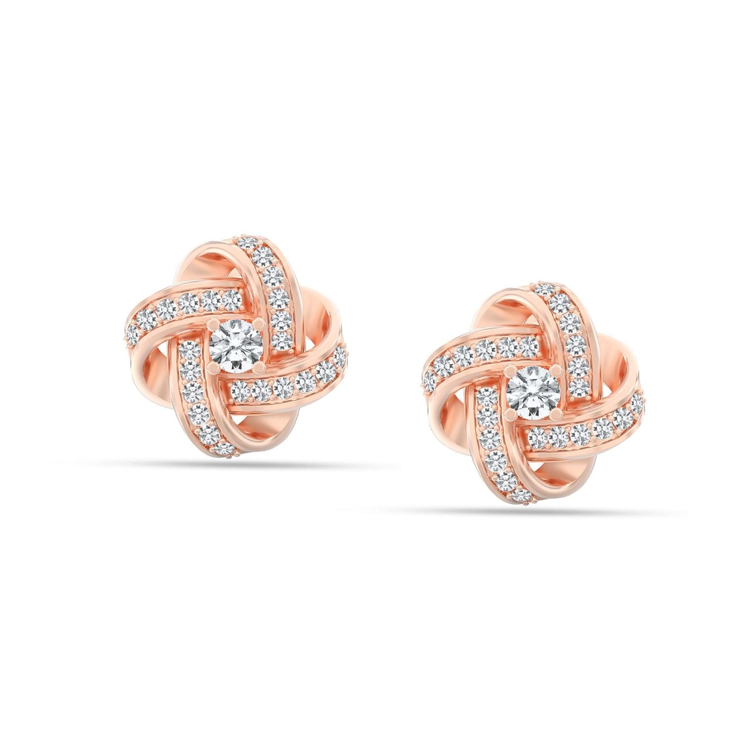 925 Sterling Silver Rose Gold-Plated Cubic Zirconia Love Knot Micro Pave Stud Earrings for Women Teen