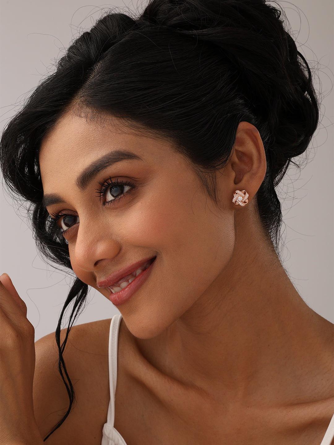 Rose-Gold Plated Cubic Zirconia Love Knot Studs