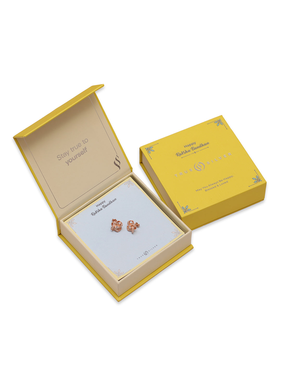Rose-Gold Plated Cubic Zirconia Love Knot Studs - Gift for Sister