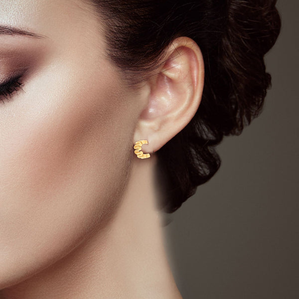 925 Sterling Silver 18K Gold-Plated Wavy C Shape Hoop Earrings for Women Teen