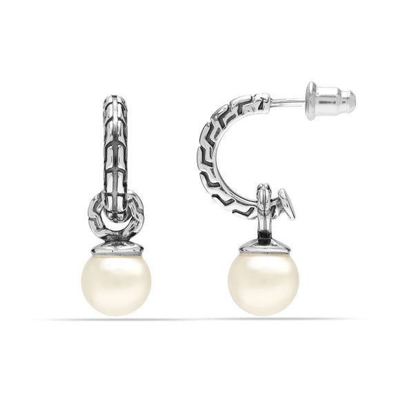 925 Sterling Silver Simulated Pearl Drop J Hoop Earrings for Women