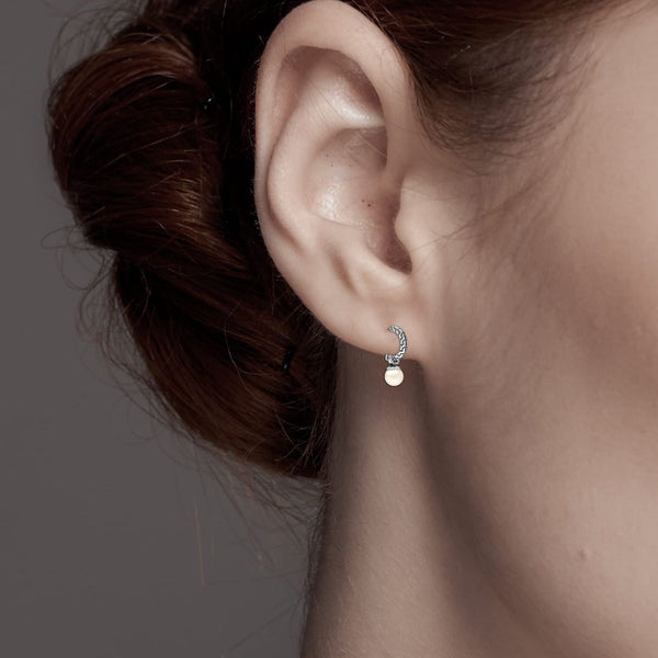 925 Sterling Silver Simulated Pearl Drop J Hoop Earrings for Women