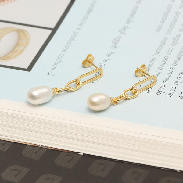 925 Sterling Silver Oval Pearl Drop Earrings for Women
