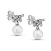 925 Sterling Silver CZ Antique Sweet Bowknot Lightweight Freshwater Pearl Bow Shaped Drop Stud Earrings for Women