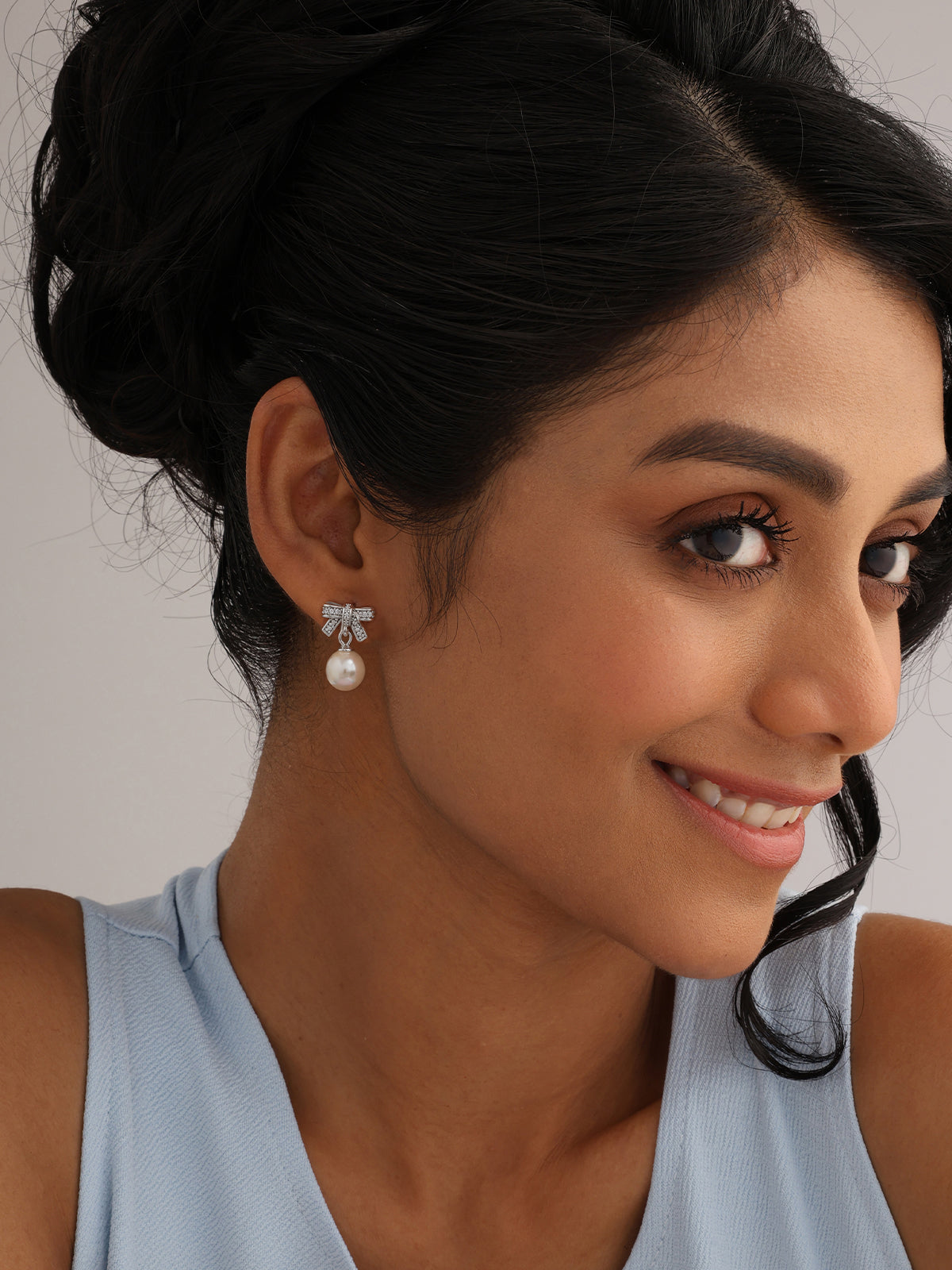 Celeste Bow Pearl Drop Earrings