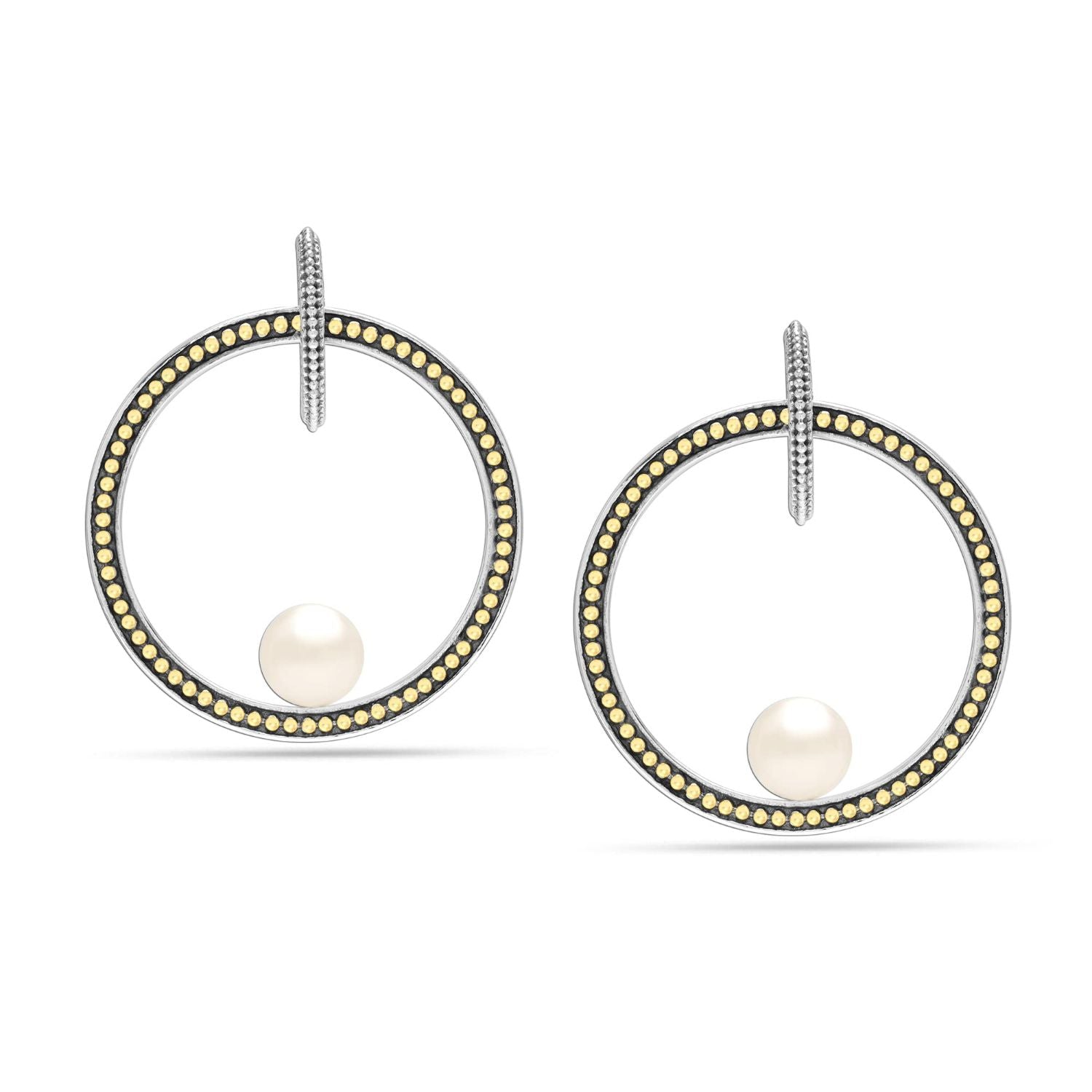 925 Sterling Silver Circle Caviar with Pearl C Hoop Earrings for Women Teen