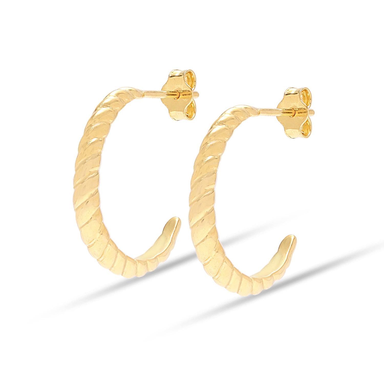 925 Sterling Silver 18K Gold-Plated Thin Croissant Dome C Hoop Earrings for Women Teen