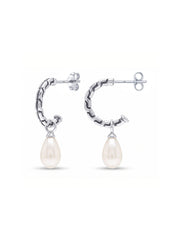 Antique Oval Pearl C-Hoop Earrings