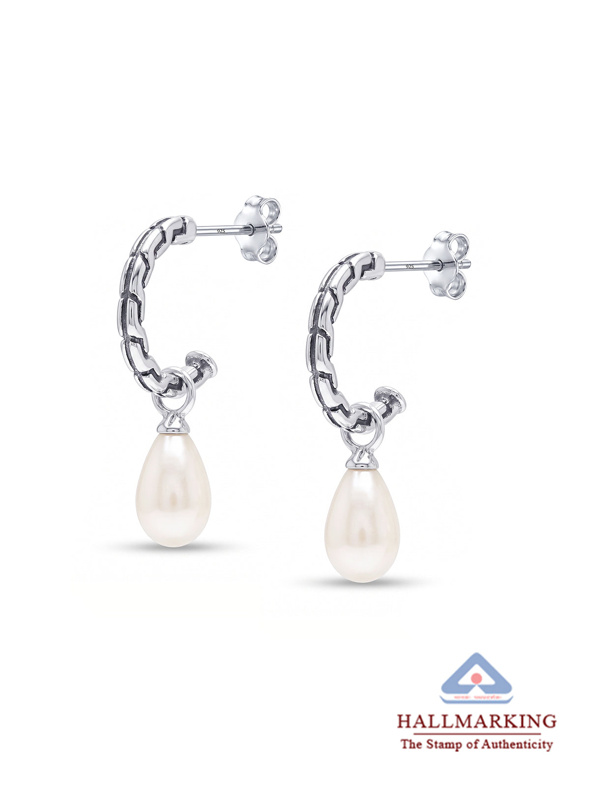 Antique Oval Pearl C-Hoop Earrings