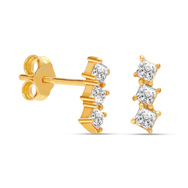 925 Sterling Silver 14K Gold Plated Cubic Zirconia Small Geometric Shape Stud Earrings for Women Teen