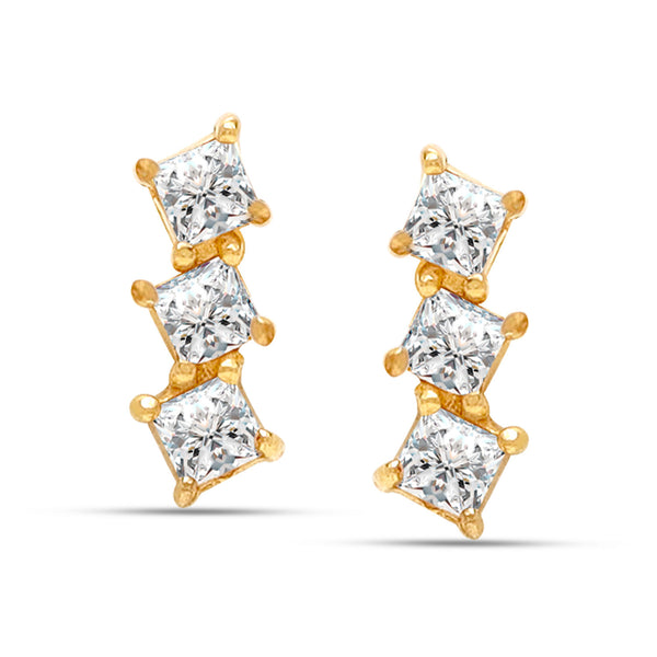 925 Sterling Silver 14K Gold Plated Cubic Zirconia Small Geometric Shape Stud Earrings for Women Teen