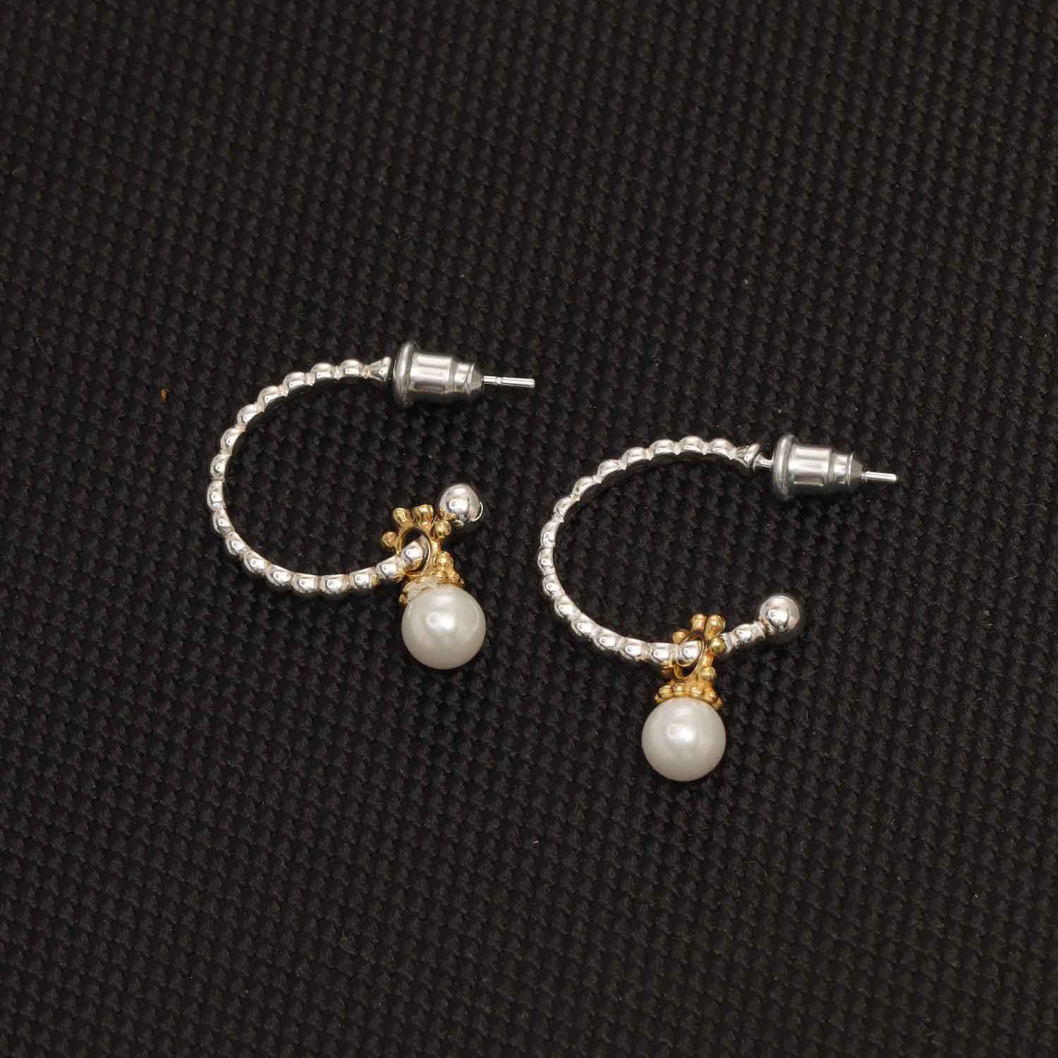 925 Sterling Silver Gold-Plated Pearl Hypoallergenic Pearl Hoop Earring for Women