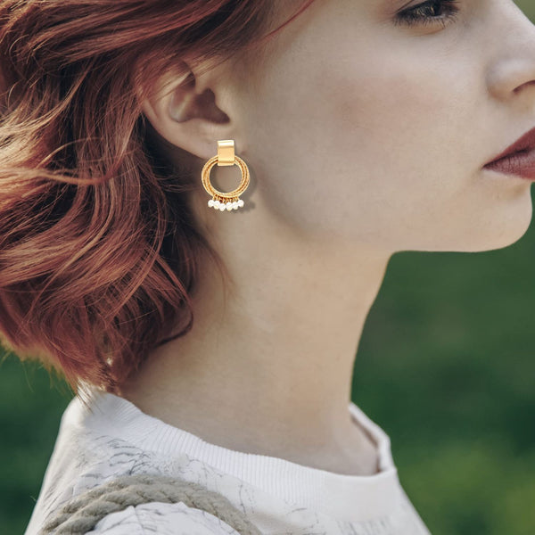 925 Sterling Silver 18K Gold Plated Twist Pearl Drop Earrings for Women Hypoallergenic Pearl Stud Earring