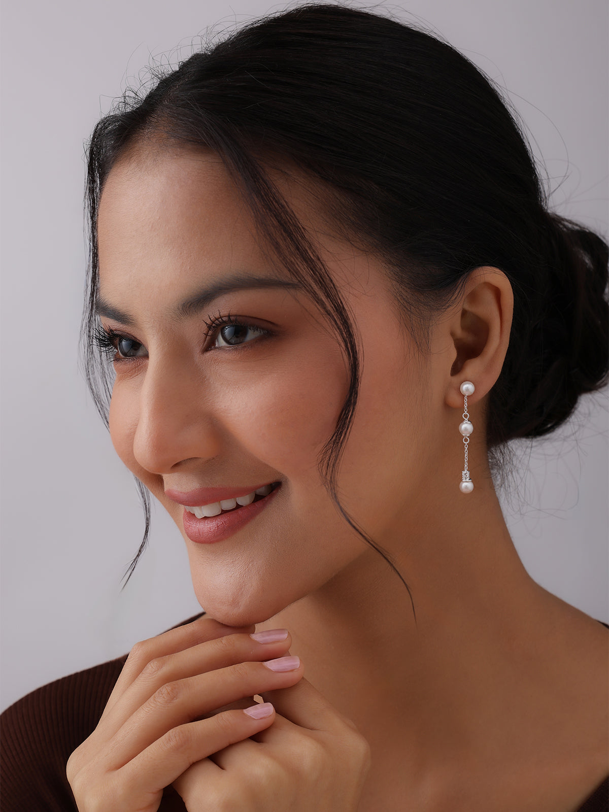 Triple Pearl Chain Drop Earrings