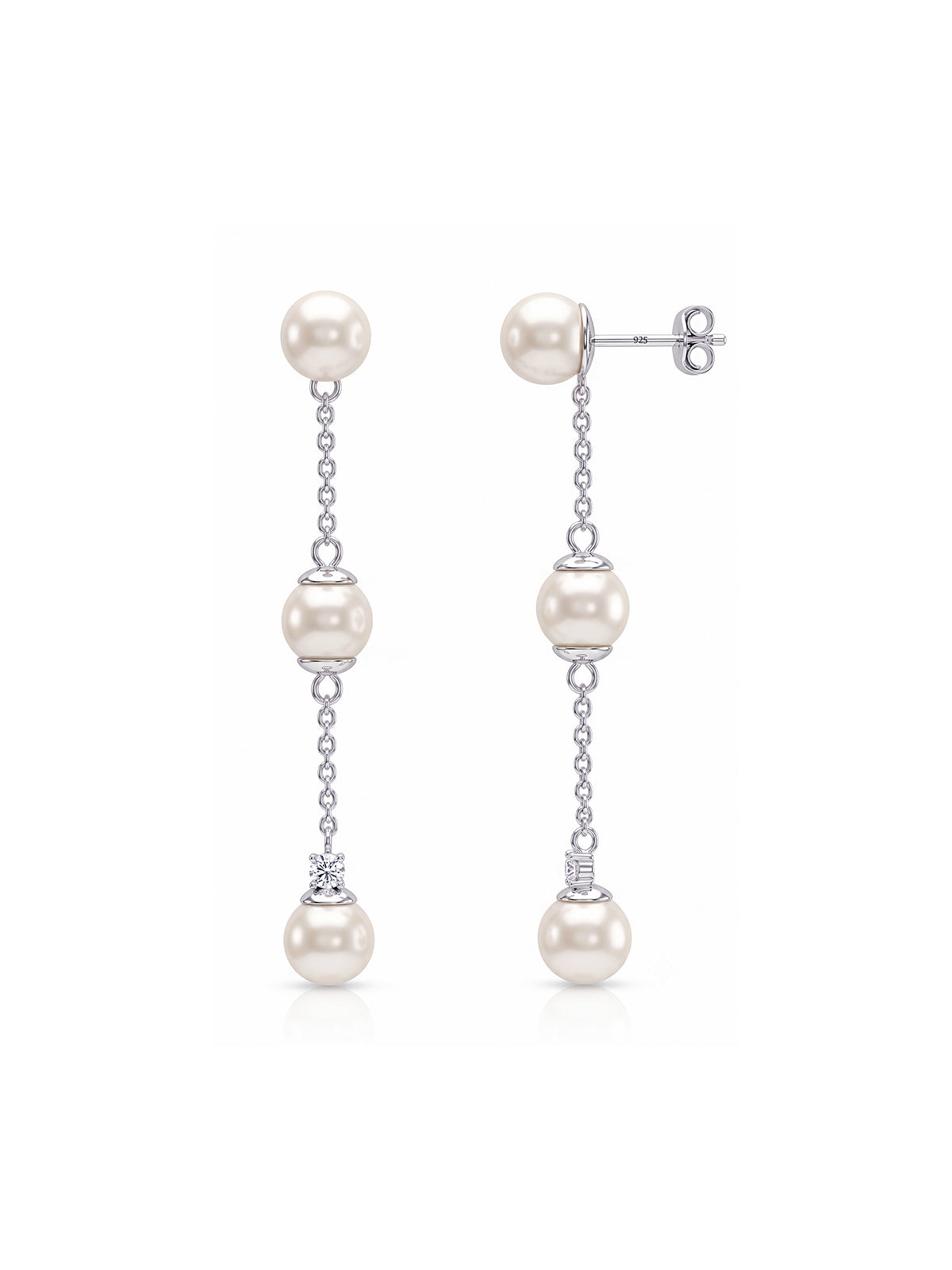 Triple Pearl Chain Drop Earrings