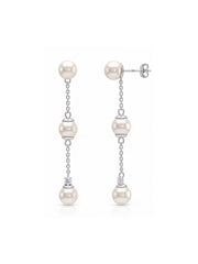 Triple Pearl Chain Drop Earrings