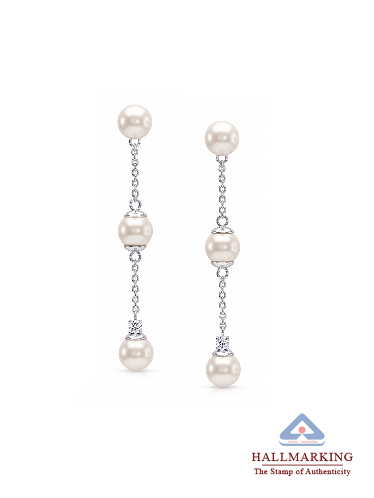 Triple Pearl Chain Drop Earrings