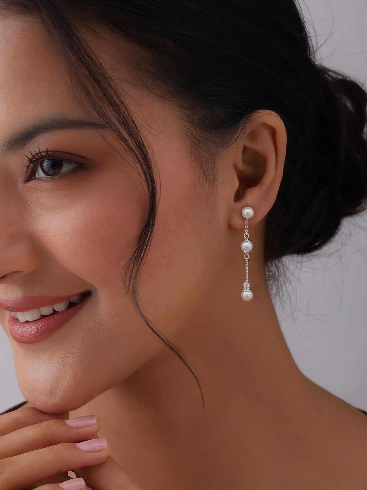 Triple Pearl Chain Drop Earrings
