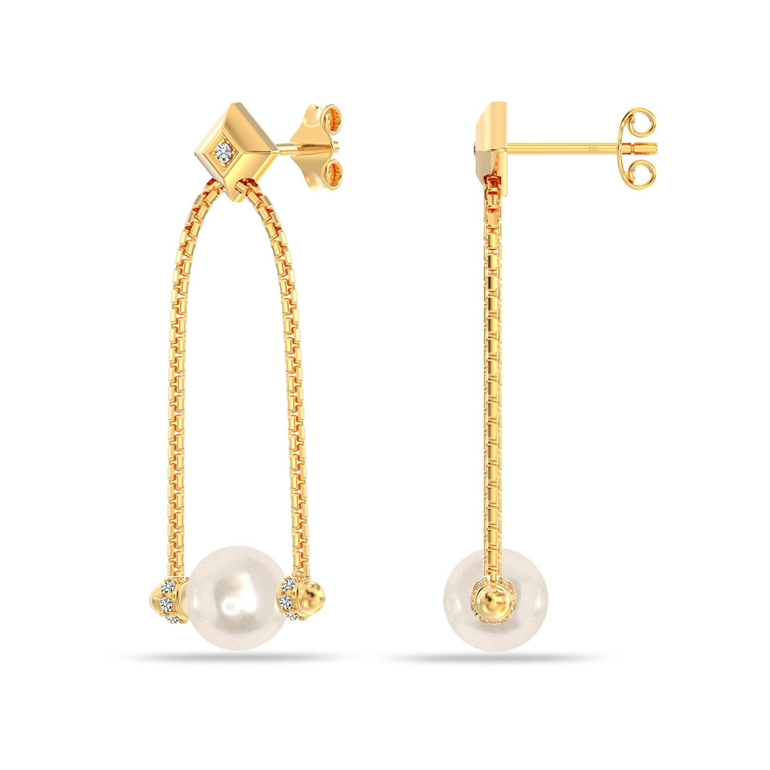 925 Sterling Silver 14K Gold-Plated Pearl Drop Dangle Earrings for Women Teen