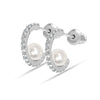 925 Sterling Silver CZ Pearl C Hoop Earrings for Women and Girls