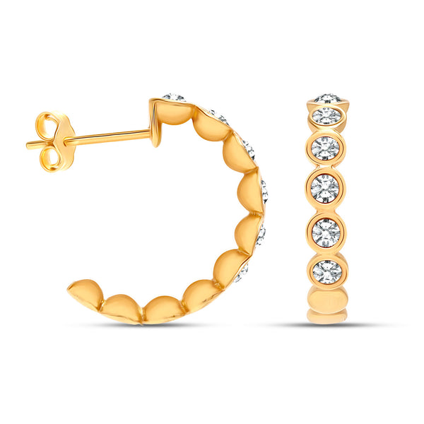 925 Sterling Silver 14K Gold Plated Cubic Zirconia Small Italian Design Open Hoop Earrings for Women