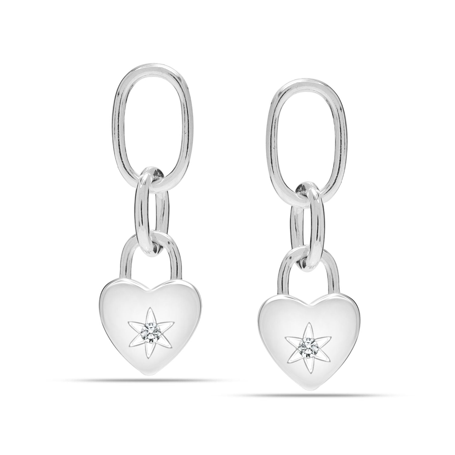 925 Sterling Silver Heart Shape CZ Star Small Links Drop Dangle Stud Earrings for Women Teen