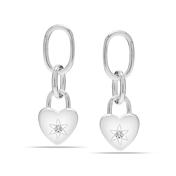 925 Sterling Silver Heart Shape CZ Star Small Links Drop Dangle Stud Earrings for Women Teen