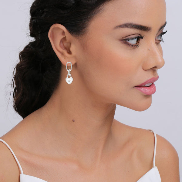925 Sterling Silver Heart Shape CZ Star Small Links Drop Dangle Stud Earrings for Women Teen