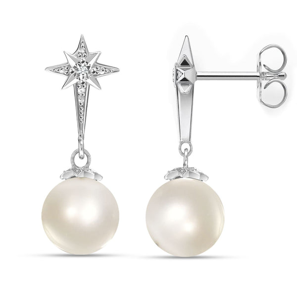 925 Sterling Silver Cubic Zirconia Pearl Star Drop Dangle Earrings for Women and Girls