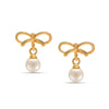 925 Sterling Silver 14K Gold Plated Knot Lightweight Simulated Pearl Ribbon Stud Drop Earrings for Women
