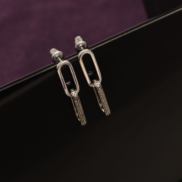 925 Sterling Silver Lightweight Italian Cubic Zirconia Double Paperclip Link-Chain Liner Drop Dangle Earrings for Women Teen