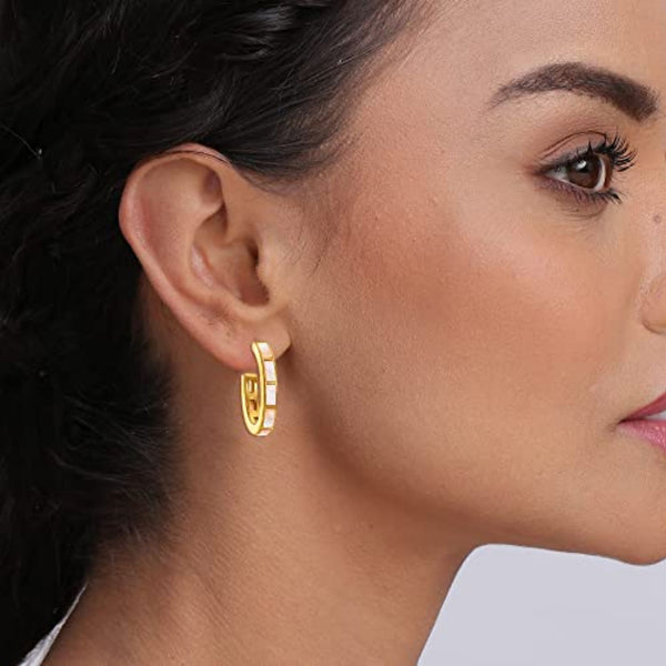 925 Sterling Silver 14K Gold-Plated Mother of Pearl J Hoop Earrings for Women Teen