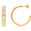 925 Sterling Silver 14K Gold-Plated Mother of Pearl J Hoop Earrings for Women Teen