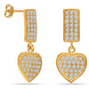 925 Sterling Silver Gold-Plated Hanging Multi Cubic-Zirconia Love Heart Stud Drop Dangle Earrings for Women Teen