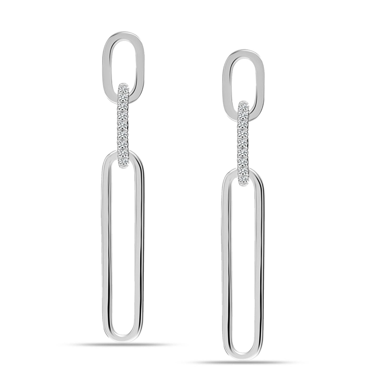 925 Sterling Silver CZ Three Paperclip Link Chain Drop Dangle Earrings for Women Teen