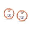 925 Sterling Silver 14K Rose Gold Plated Open Crystal CZ Creativity Stud Hoop Earrings for Teen Women