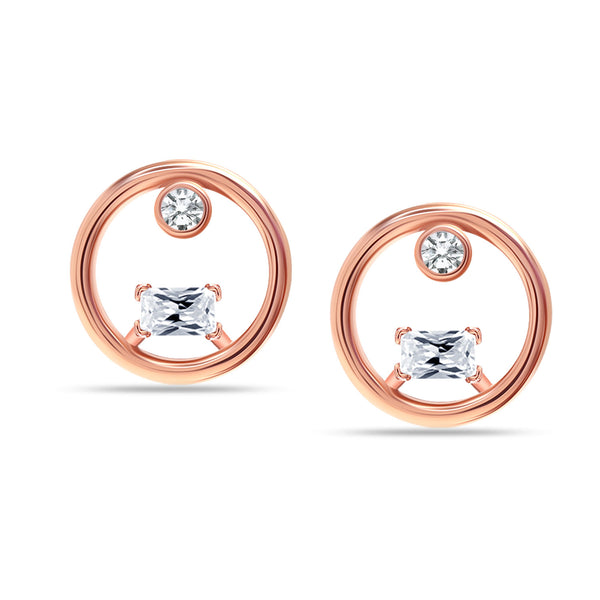 925 Sterling Silver 14K Rose Gold Plated Open Crystal CZ Creativity Stud Hoop Earrings for Teen Women