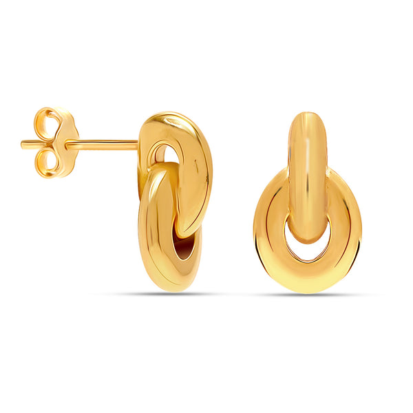 925 Sterling Silver 14K Gold Plated Retro Interlinked Small Stud Earrings for Women