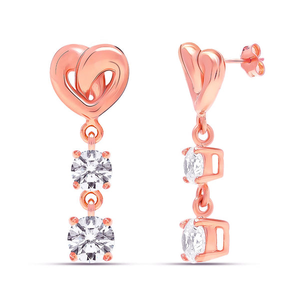 925 Sterling Silver 14K Rose Gold Plated Sparkling CZ Lifelong Heart Shaped Small Drop Dangle Earrings for Women