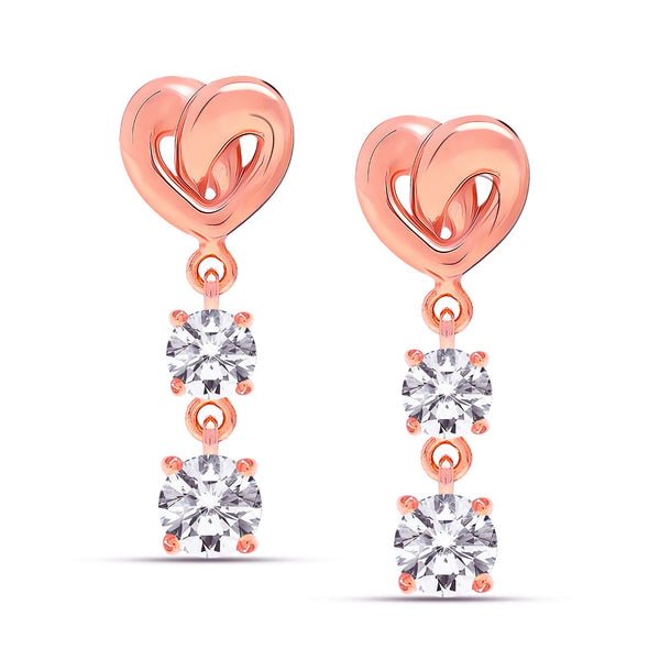 925 Sterling Silver 14K Rose Gold Plated Sparkling CZ Lifelong Heart Shaped Small Drop Dangle Earrings for Women