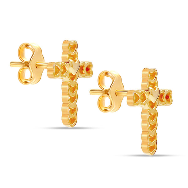 925 Sterling Silver 14K Gold Plated Faith Religious Heart Design Cross Stud Earrings for Women Teen