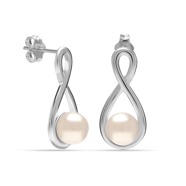 925 Sterling Silver Freshwater Pearl Classic Infinity Knot Stud Drop Earrings for Women