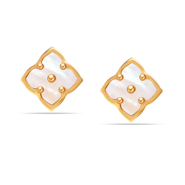 925 Sterling Silver 14K Gold Plated Mother Pearl Malachite Flower Stud Earrings for Women Teen