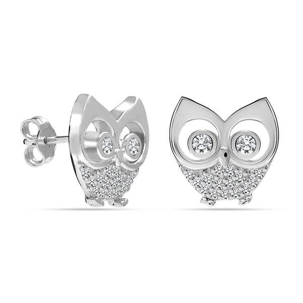 925 Sterling Silver Small Cubic Zirconia Owl Shaped Minimalist Pave Sparkling Stud Earrings for Women