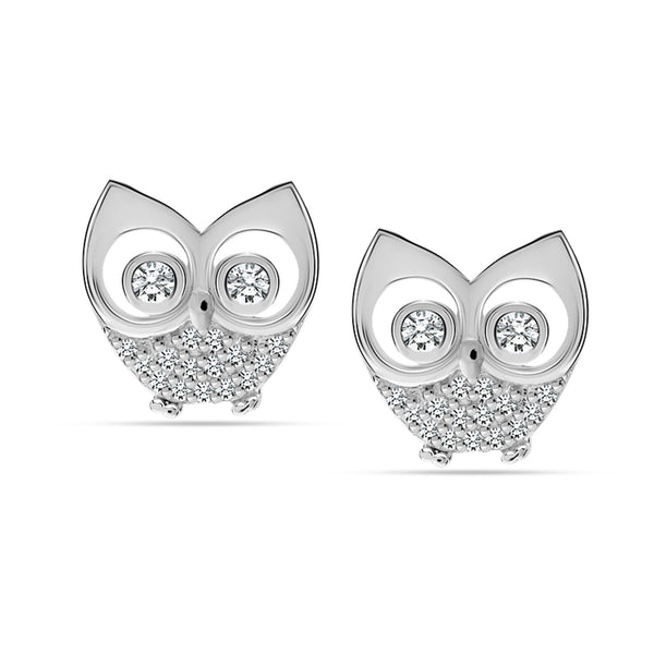 925 Sterling Silver Small Cubic Zirconia Owl Shaped Minimalist Pave Sparkling Stud Earrings for Women