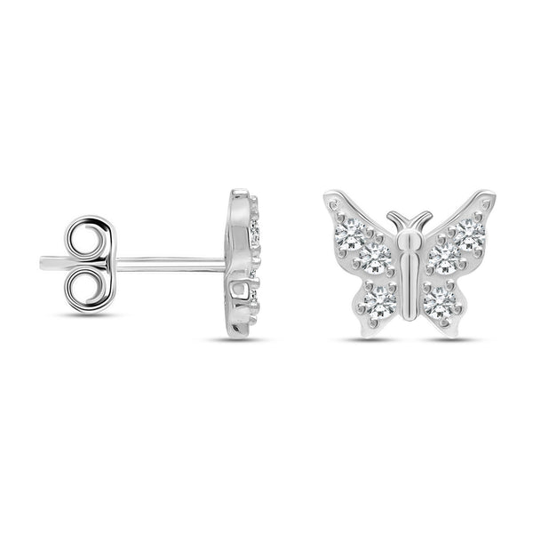 925 Sterling Silver Tiny Cubic Zirconia Minimalist Pave Butterfly Stud Earring for Women and Teen