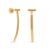 925 Sterling Silver 14K Gold Plated T Bar Stud Curved Vertical Drop Dangle Earrings for Women