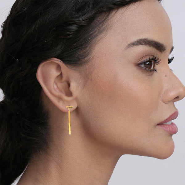 925 Sterling Silver 14K Gold Plated T Bar Stud Curved Vertical Drop Dangle Earrings for Women