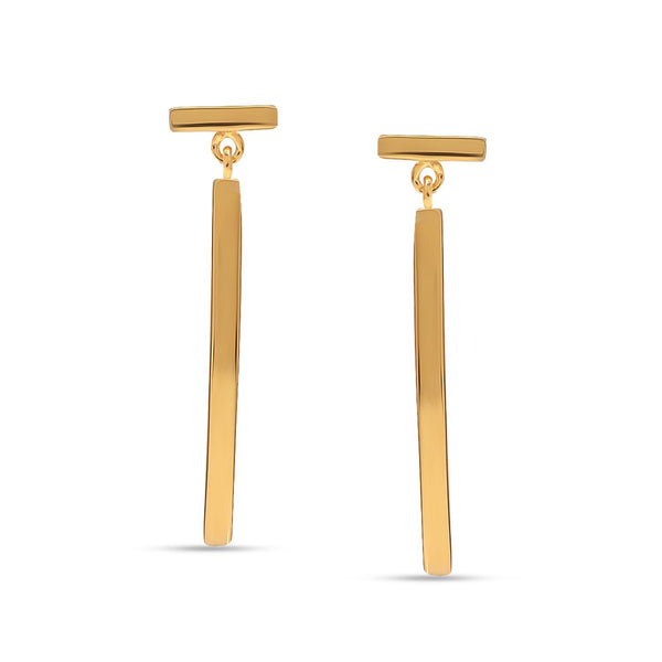925 Sterling Silver 14K Gold Plated T Bar Stud Curved Vertical Drop Dangle Earrings for Women