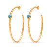 925 Sterling Silver 14K Gold Plated LARGE Diamond-Cut Italian Blue Turquoise Gemstone Hoop Earrings for Women